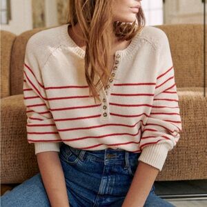 Sezane Cream and Red Striped Sweater